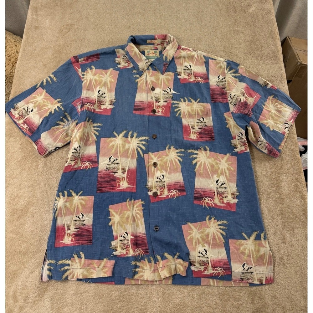 Vintage Reyn Spooner Shirt Aloha Hawaiian Men's Medium blue camp 100% silk‎ S/S